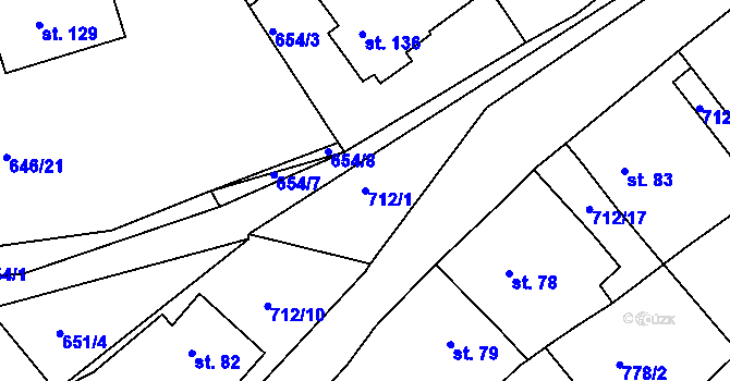 Parcela st. 712/1 v KÚ Růžená, Katastrální mapa