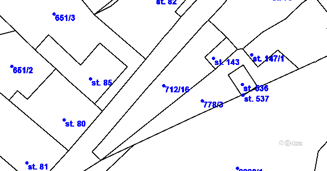 Parcela st. 712/16 v KÚ Růžená, Katastrální mapa