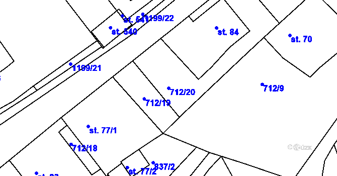 Parcela st. 712/20 v KÚ Růžená, Katastrální mapa
