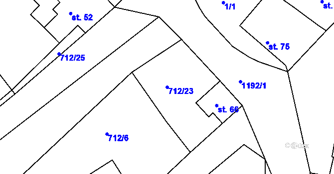 Parcela st. 712/23 v KÚ Růžená, Katastrální mapa