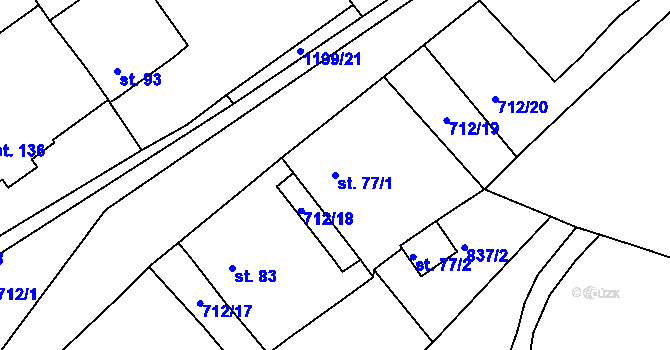 Parcela st. 77/1 v KÚ Růžená, Katastrální mapa