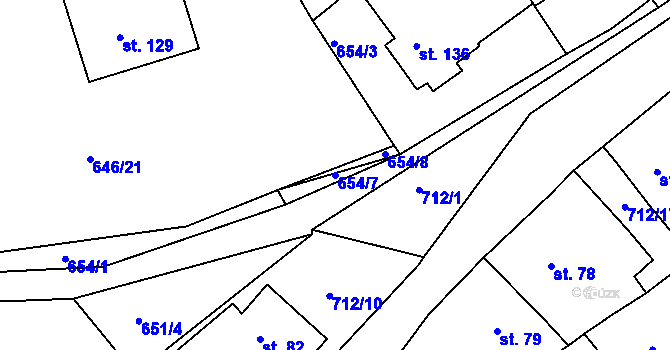 Parcela st. 654/7 v KÚ Růžená, Katastrální mapa