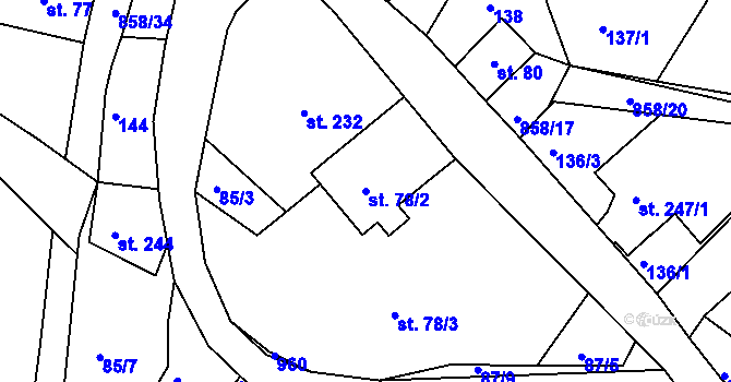 Parcela st. 78/2 v KÚ Janov u Hřenska, Katastrální mapa
