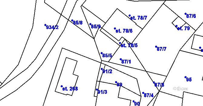 Parcela st. 85/5 v KÚ Janov u Hřenska, Katastrální mapa