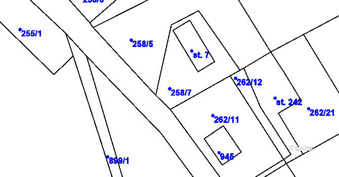 Parcela st. 258/7 v KÚ Janov u Hřenska, Katastrální mapa