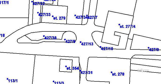 Parcela st. 427/13 v KÚ Janov u Hřenska, Katastrální mapa