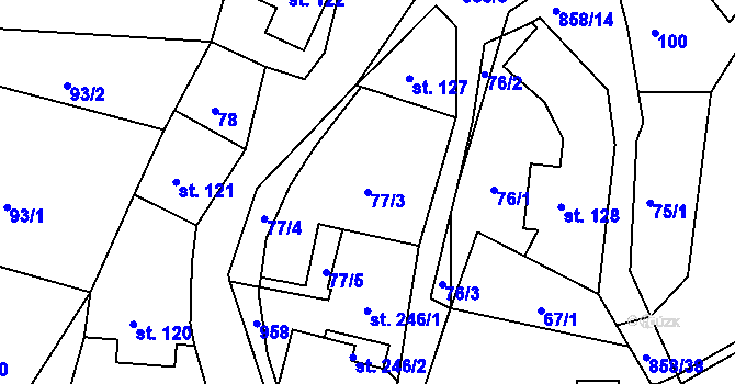 Parcela st. 77/3 v KÚ Janov u Hřenska, Katastrální mapa