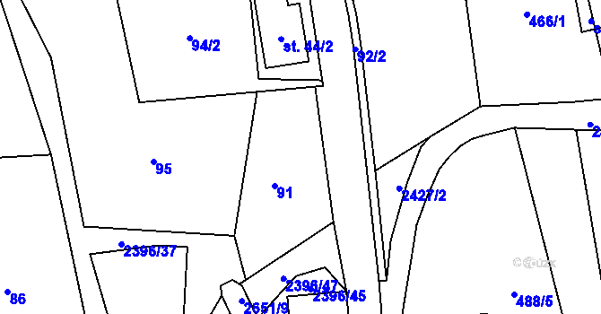 Parcela st. 44/1 v KÚ Růžová, Katastrální mapa