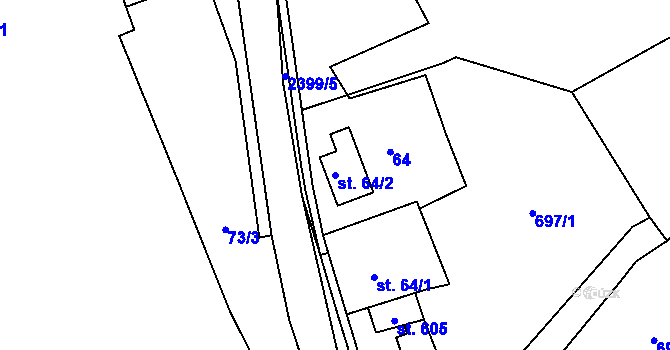 Parcela st. 64/2 v KÚ Růžová, Katastrální mapa