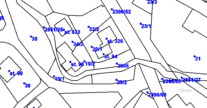 Parcela st. 94 v KÚ Růžová, Katastrální mapa