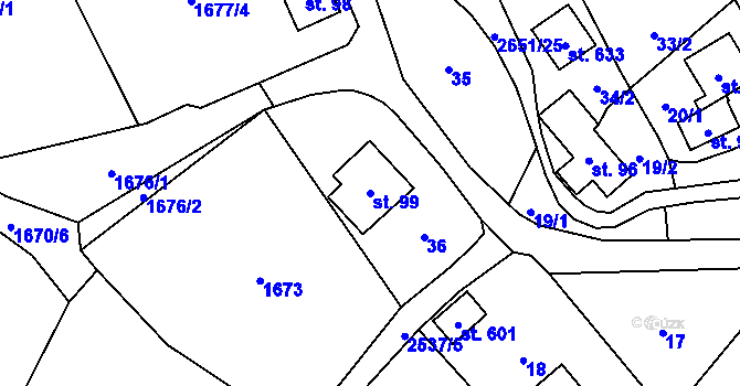 Parcela st. 99 v KÚ Růžová, Katastrální mapa