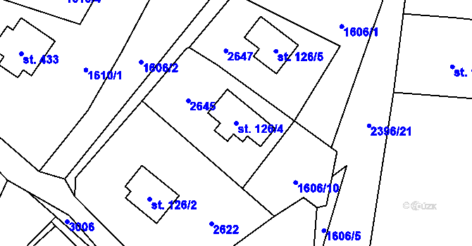 Parcela st. 126/4 v KÚ Růžová, Katastrální mapa