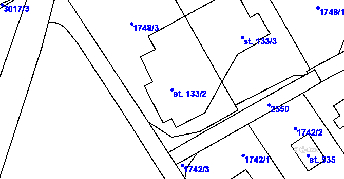Parcela st. 133/2 v KÚ Růžová, Katastrální mapa