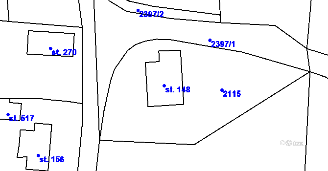 Parcela st. 148 v KÚ Růžová, Katastrální mapa
