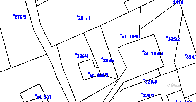 Parcela st. 186/4 v KÚ Růžová, Katastrální mapa