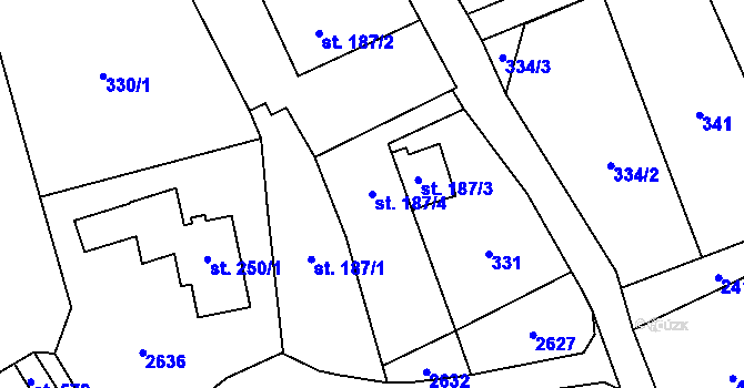 Parcela st. 187/4 v KÚ Růžová, Katastrální mapa