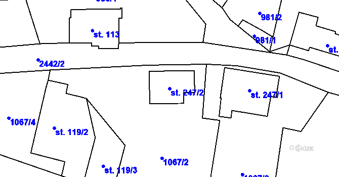 Parcela st. 247/2 v KÚ Růžová, Katastrální mapa