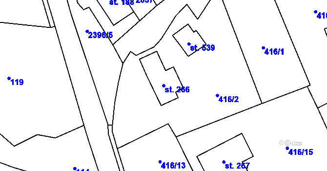 Parcela st. 266 v KÚ Růžová, Katastrální mapa