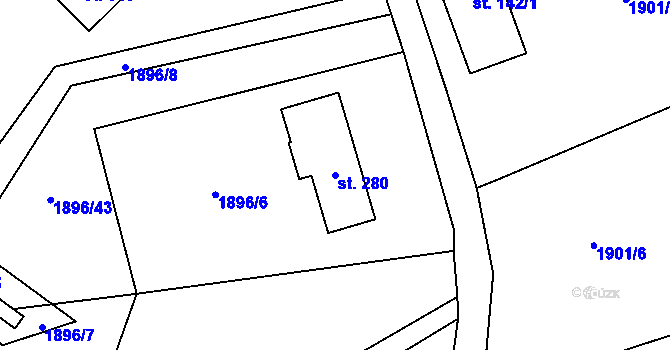 Parcela st. 280 v KÚ Růžová, Katastrální mapa