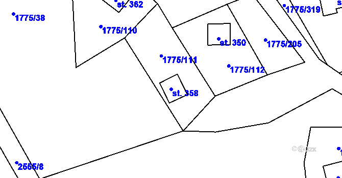 Parcela st. 358 v KÚ Růžová, Katastrální mapa
