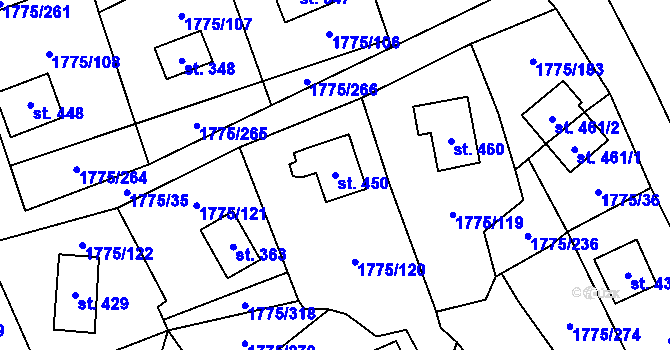 Parcela st. 450 v KÚ Růžová, Katastrální mapa