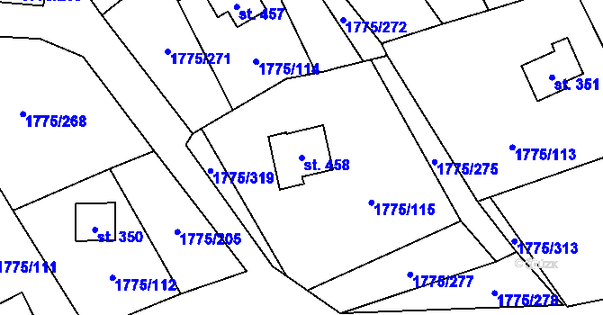 Parcela st. 458 v KÚ Růžová, Katastrální mapa