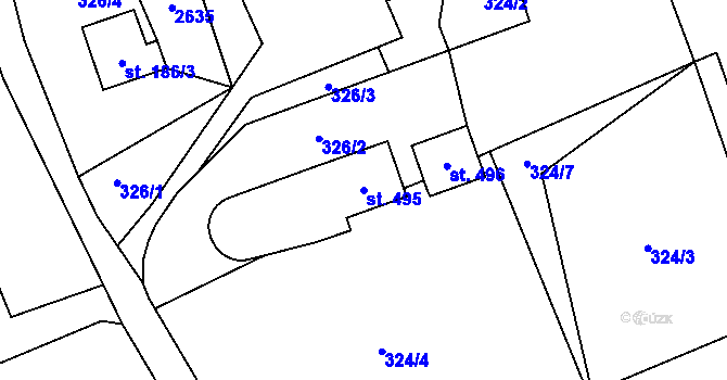 Parcela st. 495 v KÚ Růžová, Katastrální mapa