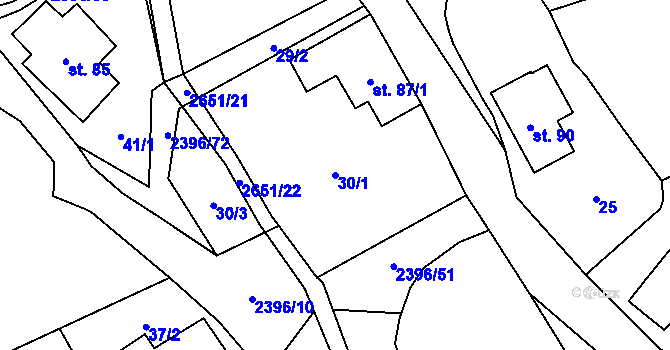 Parcela st. 30/1 v KÚ Růžová, Katastrální mapa