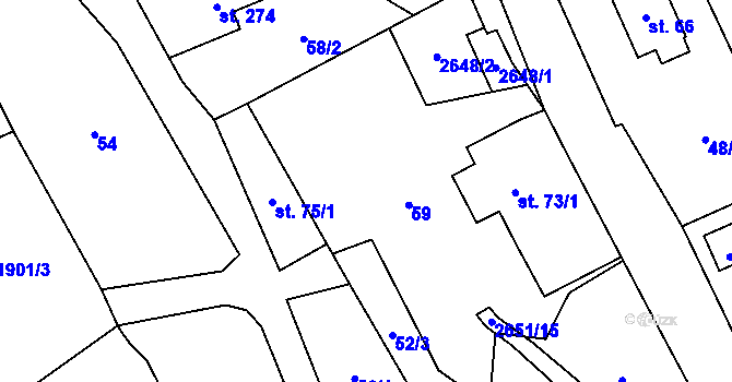 Parcela st. 52/2 v KÚ Růžová, Katastrální mapa