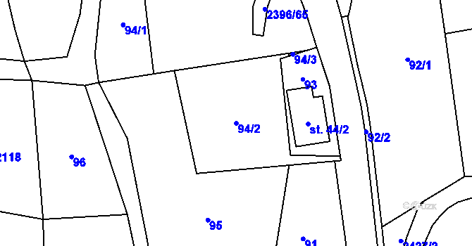Parcela st. 94/2 v KÚ Růžová, Katastrální mapa