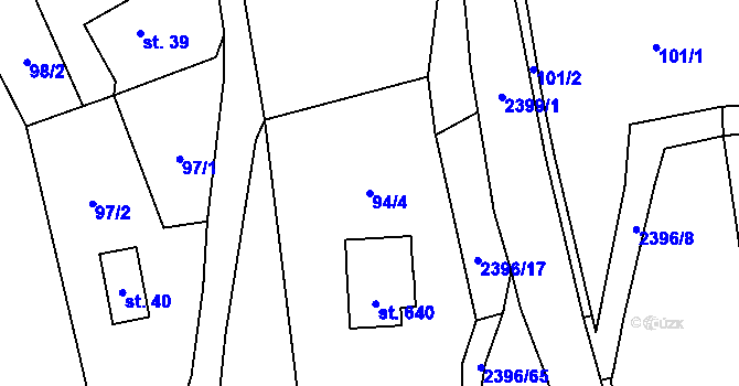 Parcela st. 94/4 v KÚ Růžová, Katastrální mapa