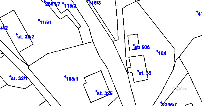 Parcela st. 105/3 v KÚ Růžová, Katastrální mapa