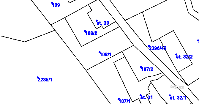 Parcela st. 108/1 v KÚ Růžová, Katastrální mapa