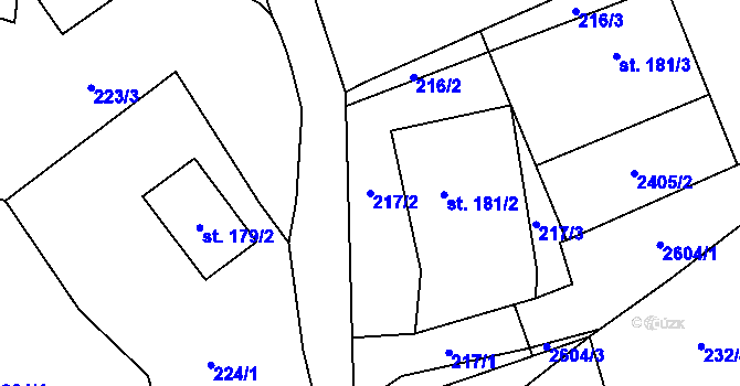 Parcela st. 217/2 v KÚ Růžová, Katastrální mapa