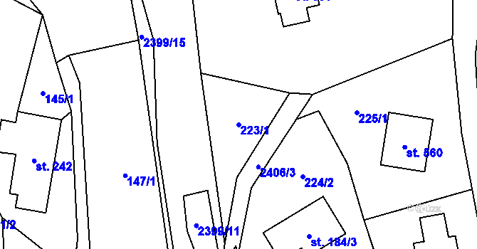 Parcela st. 223/1 v KÚ Růžová, Katastrální mapa