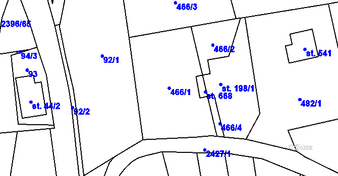 Parcela st. 466/1 v KÚ Růžová, Katastrální mapa