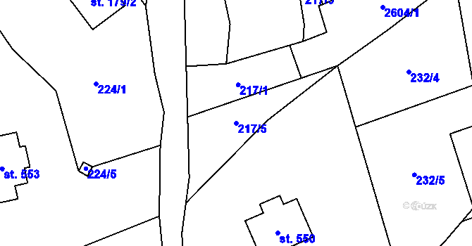 Parcela st. 217/5 v KÚ Růžová, Katastrální mapa