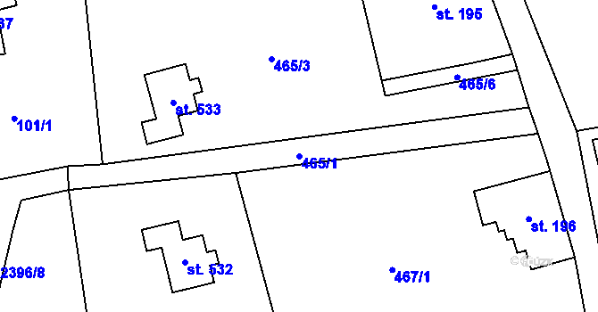 Parcela st. 465/1 v KÚ Růžová, Katastrální mapa