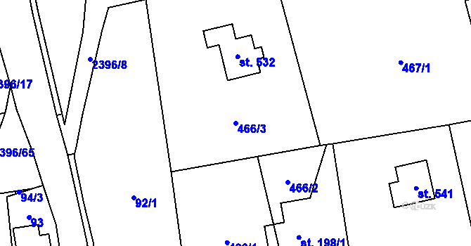 Parcela st. 466/3 v KÚ Růžová, Katastrální mapa