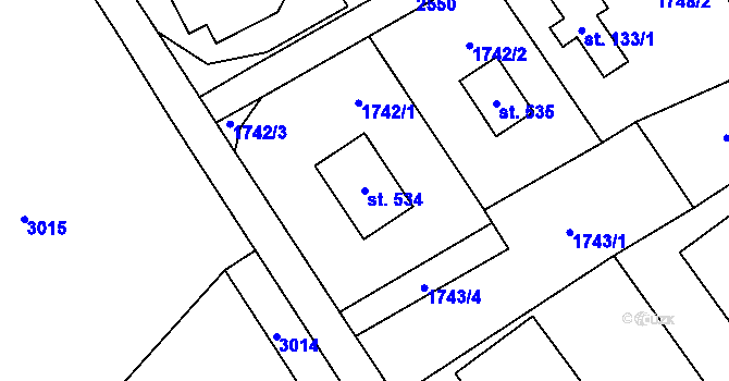 Parcela st. 534 v KÚ Růžová, Katastrální mapa