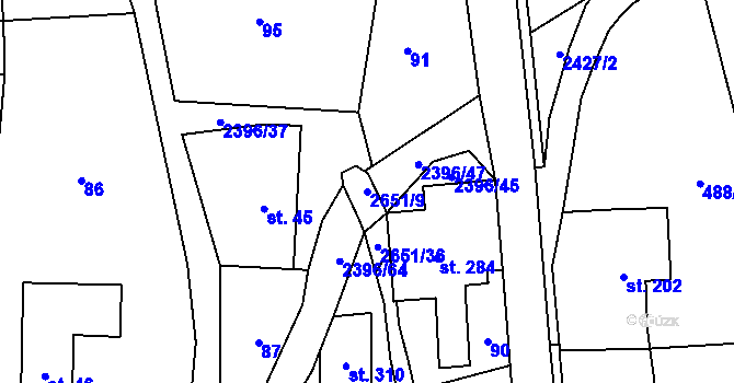 Parcela st. 2651/9 v KÚ Růžová, Katastrální mapa
