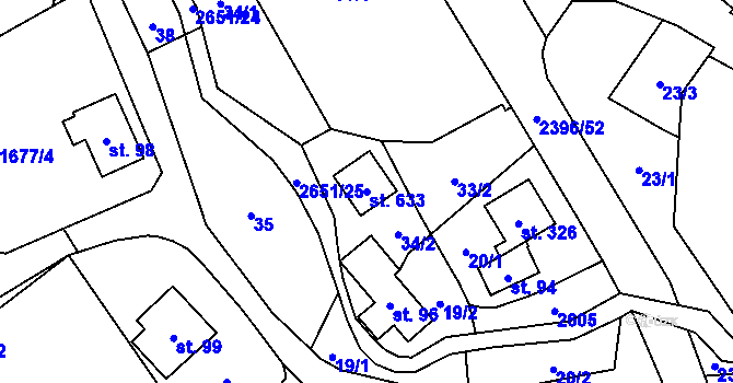 Parcela st. 633 v KÚ Růžová, Katastrální mapa