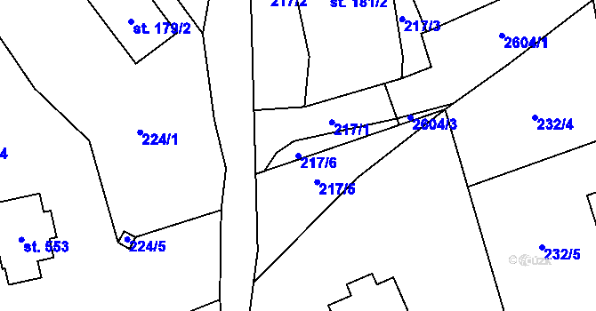Parcela st. 217/6 v KÚ Růžová, Katastrální mapa