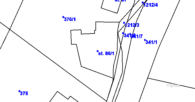 Parcela st. 86/1 v KÚ Rváčov, Katastrální mapa