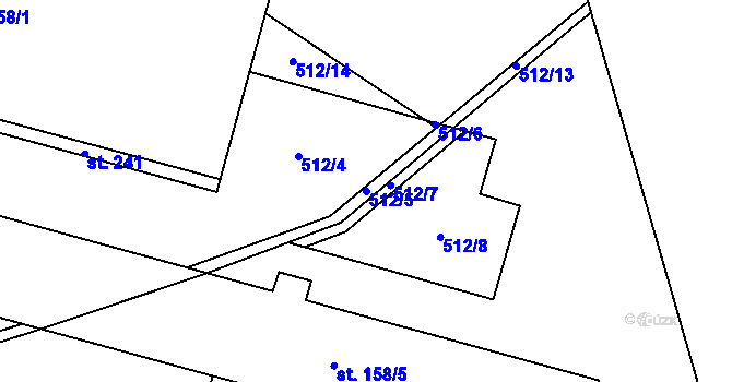 Parcela st. 512/5 v KÚ Rváčov, Katastrální mapa