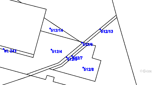 Parcela st. 512/6 v KÚ Rváčov, Katastrální mapa