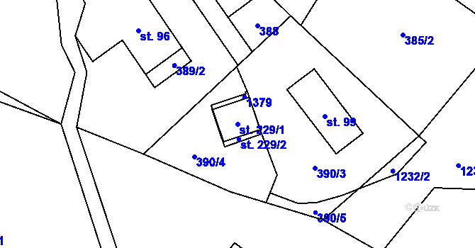Parcela st. 229/1 v KÚ Rváčov, Katastrální mapa