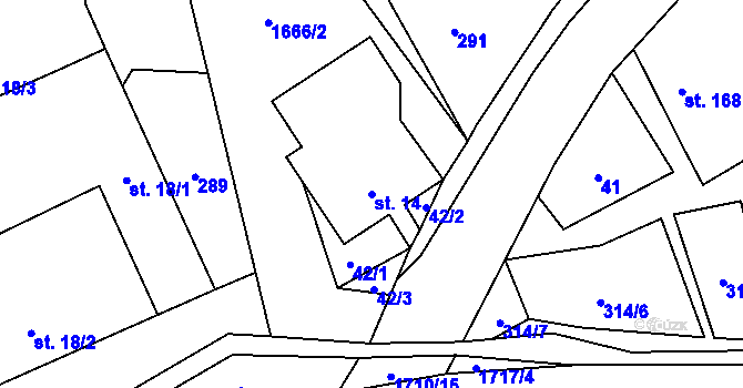Parcela st. 14 v KÚ Rybí, Katastrální mapa