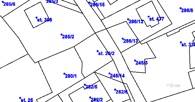 Parcela st. 20/2 v KÚ Rybí, Katastrální mapa