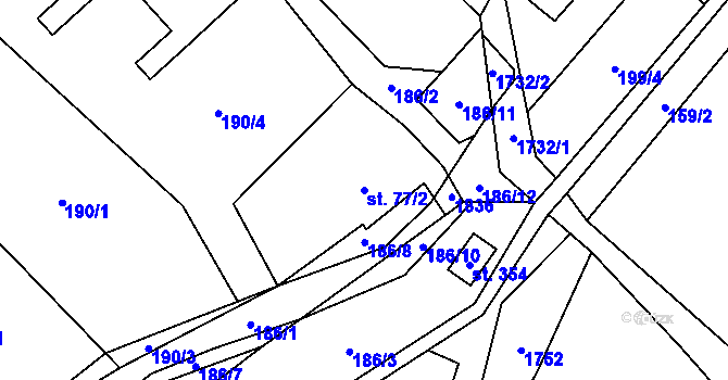 Parcela st. 77/2 v KÚ Rybí, Katastrální mapa